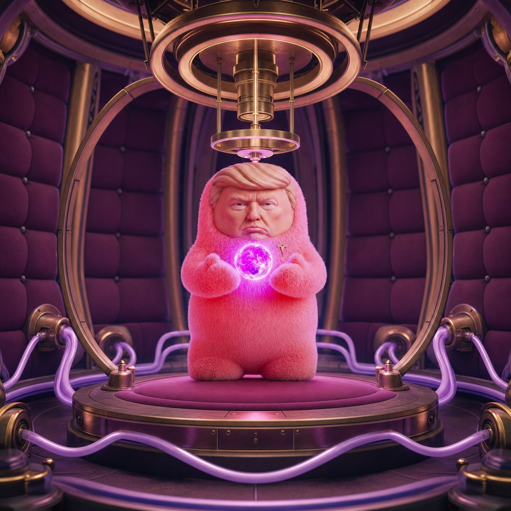 A Trump Agent seated on a dais inside its chamber, holding a glowing orb